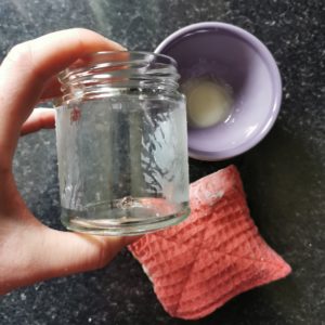 Removing sticky label from glass jar